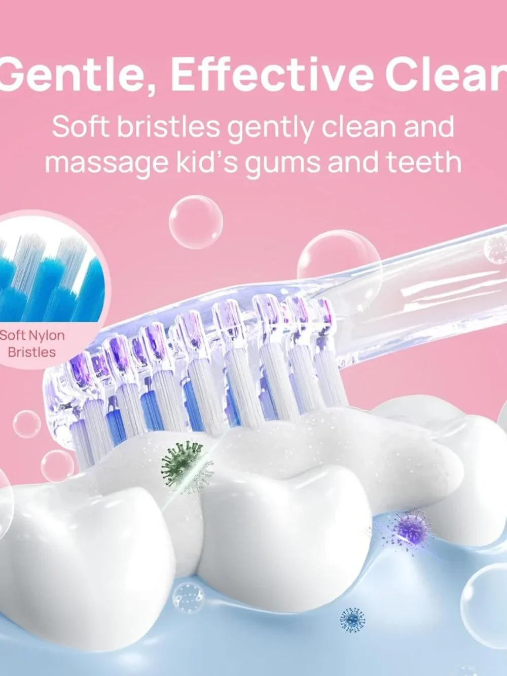 Kids Electric Toothbrush Ages 4+ Children USB Rechargeable Timer 4 Heads NEW
